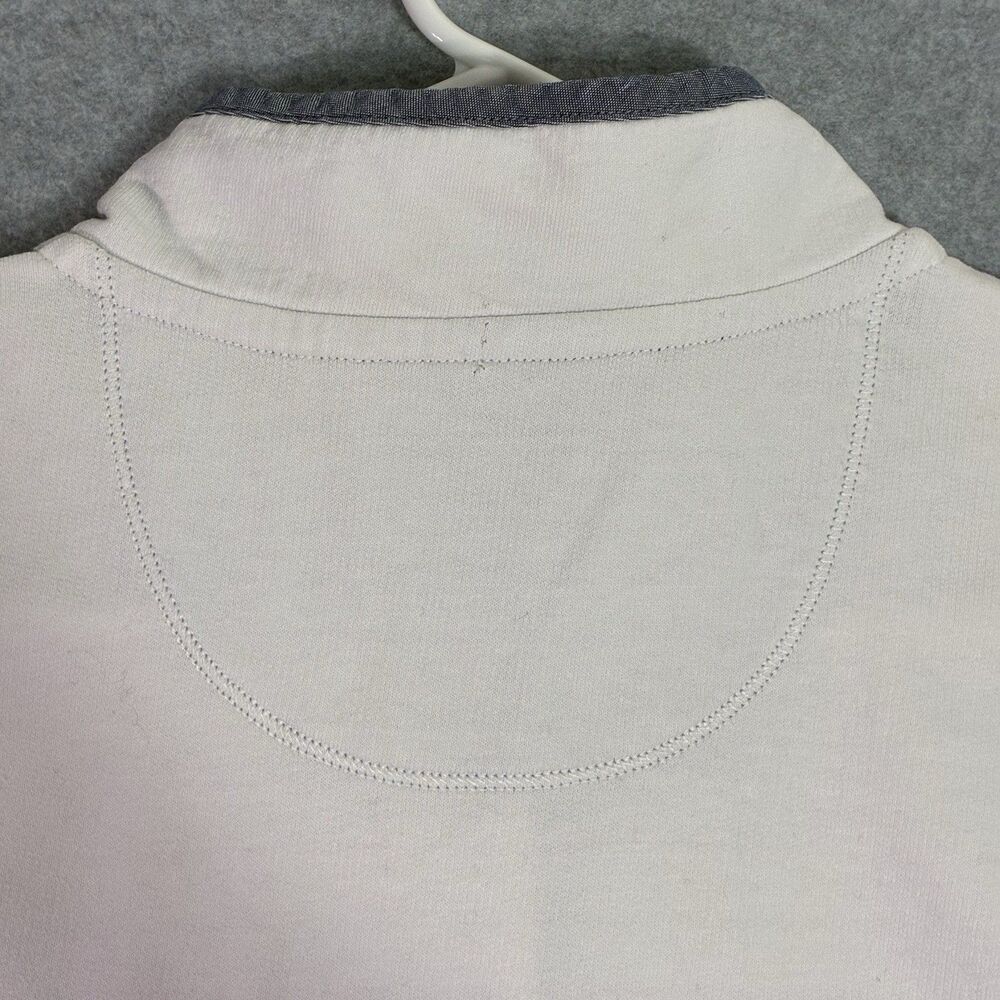 Men’s Large L.L. Bean Striped Quarter Zip Pullover Navy Cream Cotton - Picture 8 of 8